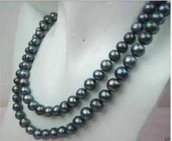 

free shipping Natural AA+ 8-9MM TAHITIAN BLACK PEARL NECKLACE 33"
