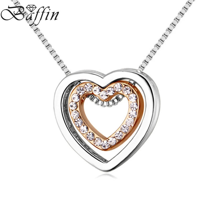 

BAFFIN High Quality Double Gold/Silver Color Heart Necklaces Pendants Austrian Crystals Gifts For Valentine's Day