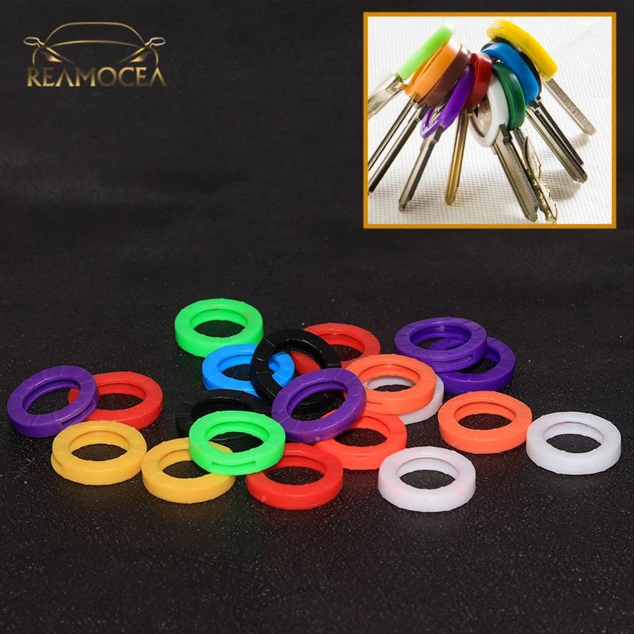 

Reamocea 20Pcs Car Motorcycle Bicycle Mixed Color Identification Silicone Key Rings Hollow Caps Covers Keychain Identifier Tags