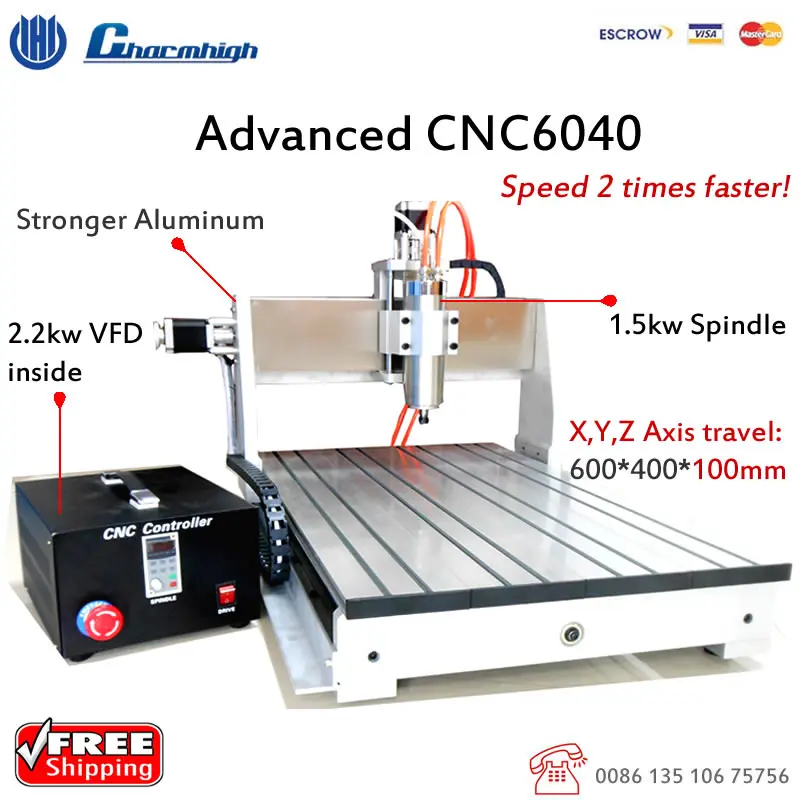 

2 times faster motor High speed CNC6040GS  Z Axis travel 120mm 1.5kw spindle CNC engraving milling cutting Machine 220v 110v