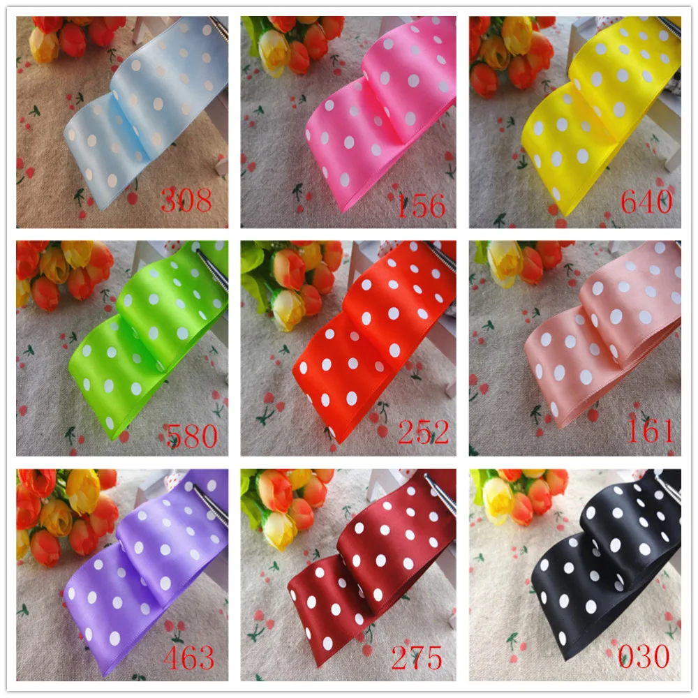 1-1/2" 38mm 10 yards polka dots printed satin ribbon gift packaging DIY handmade materials YM18010113 satin ribbons ribbon supplies satin ribbon