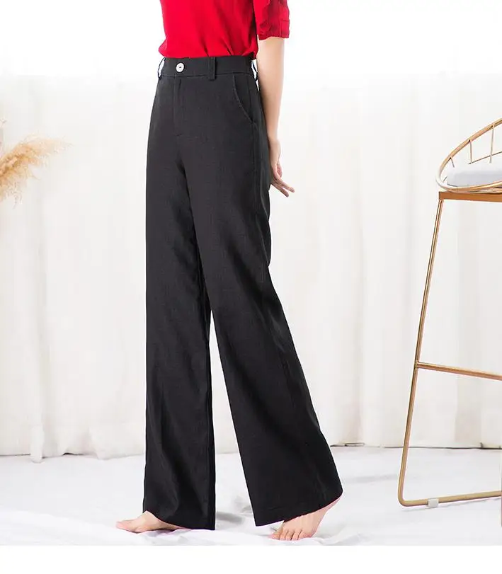 Корейский стиль лето весна женские широкие брюки с высокой талией Бежевые Белые Черные льняные брюки, повседневные винтажные женские брюки s 3xl 4xl - Цвет: black