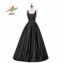 ANTI High-quality A-Line Evening Dress Long Satin Formal vestidos Black Fashion Evening Party Dresses Adjustable shoulder strap