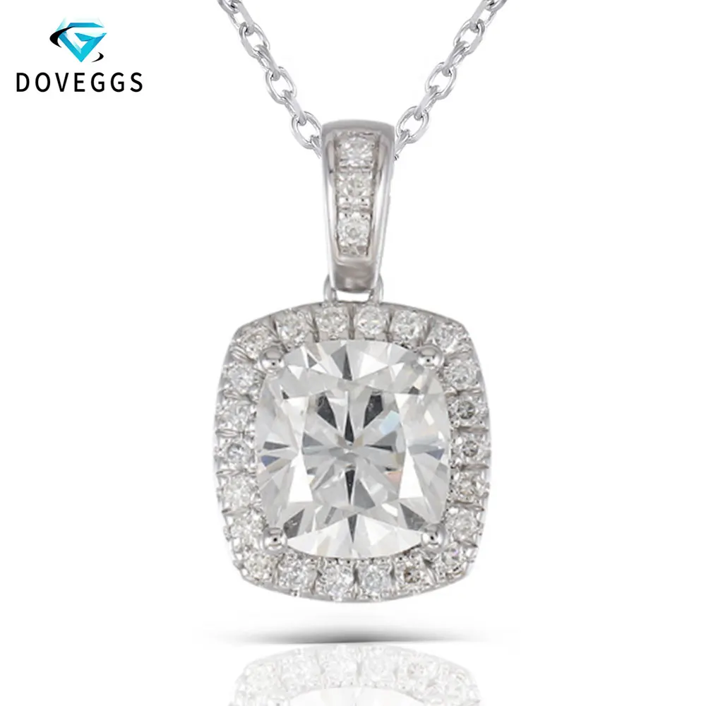 Cushion Cut Moissanite Halo Pendant Necklace(3)