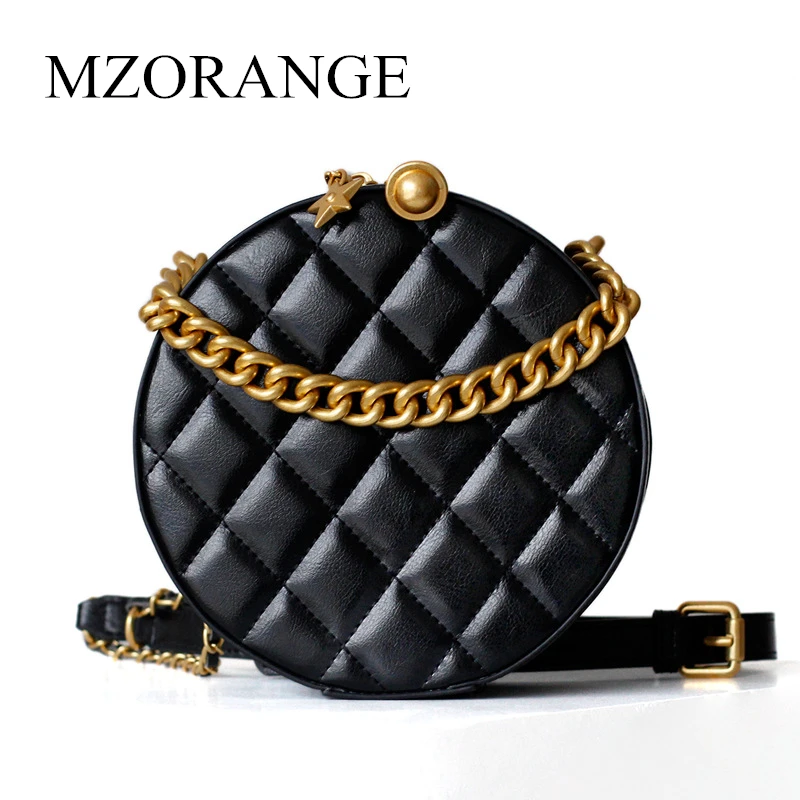 

MZORANGE Women Genuine Leather Circle Handbags Ladies Party Shoulder Crossbody Bags Vintage Round Bag Small Chain Messenger Bag