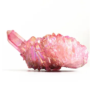 

620g Beautiful electroplate rose aura quartz crystal cluster natural stones and minerals healing crystals for home decoration