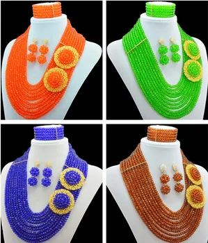 

2016 New Design Nigerian Wedding African Beads Jewelry Set Crystal Beads Necklace Jewelry Set 10 Layers Free Shipping