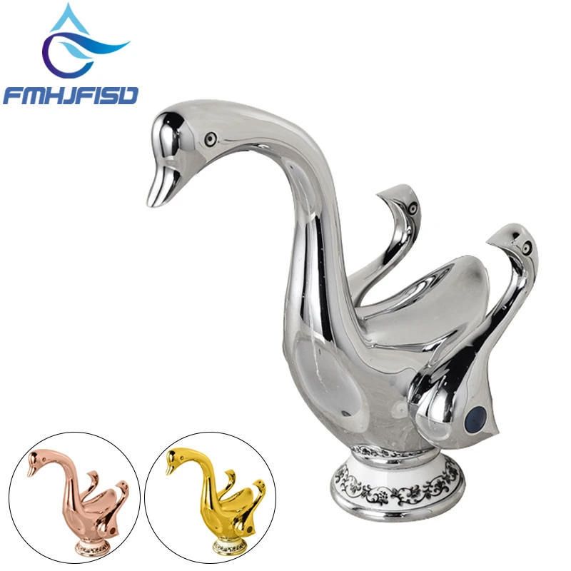 

Bathroom Basin Faucet Swan Style Vanity Sink Mixer Tap Dual Handles Washbasin Sink Mixer Taps Duck Swan Faucet Taps