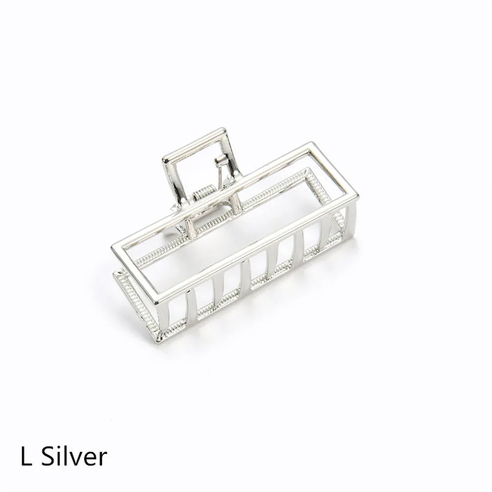 Women Geometric Hair Claw Solid Color Hair Crab Retro Square Shape Pearl Hair Clips Claws Hair Accessories Large Size Hairpin - Цвет: silver-L