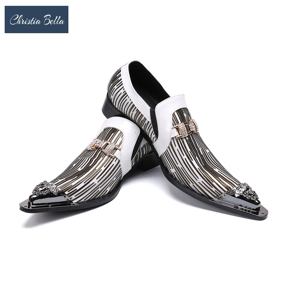 

Christia Bella Italian Handmade Pointed Toe Mens Dress Wedding Shoes Work Office Casual Party Shoe Metal Tip Oxford Shoes Men