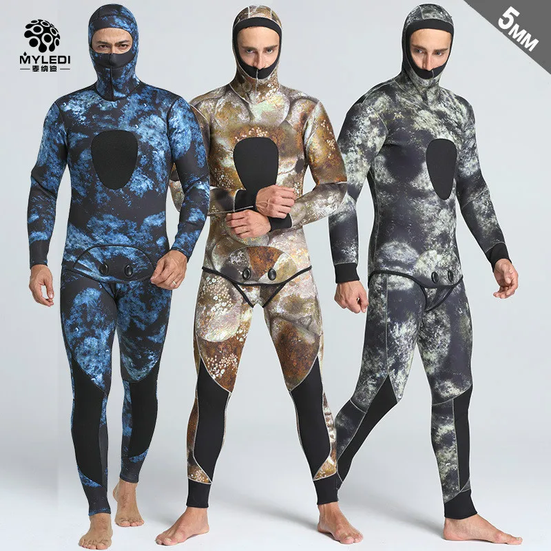 

5MM Camouflage Fission Two Piece Hooded Submersible Suit Surfers For Fishing And Hunting Suit Men's Warm Diving Suit Size S-XXL