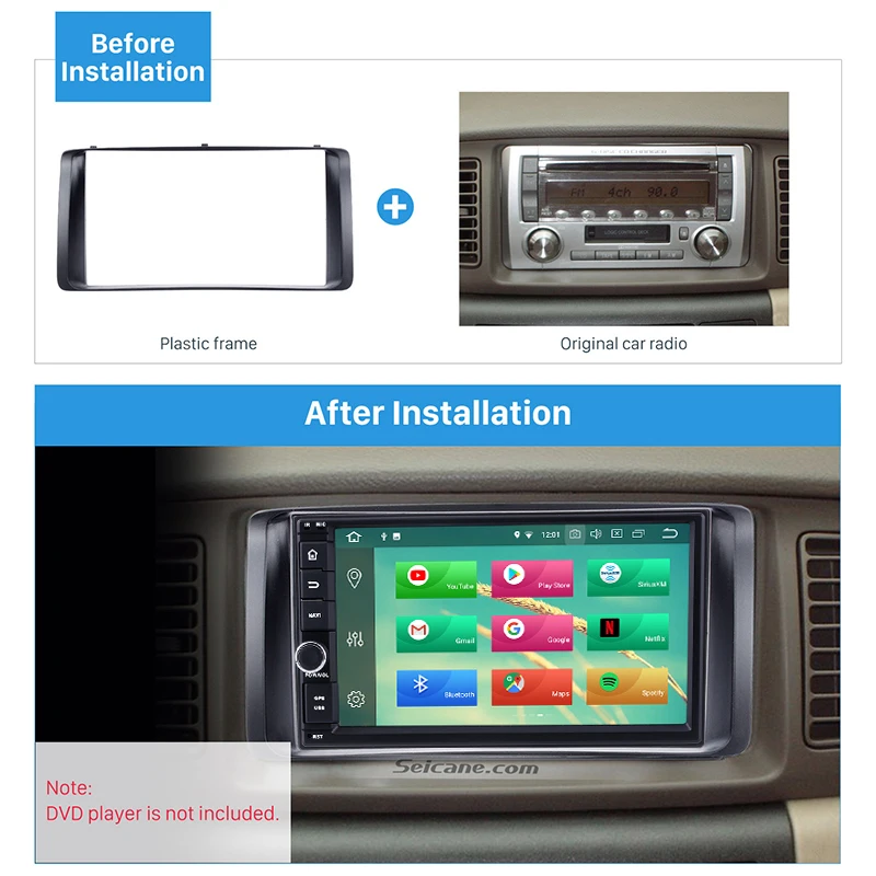

Seicane Car Autoradio Frame Double 2Din for Toyota Corolla 2003-2006 Stereo DVD Player Install Surround Trim Panel Kit 178*100mm