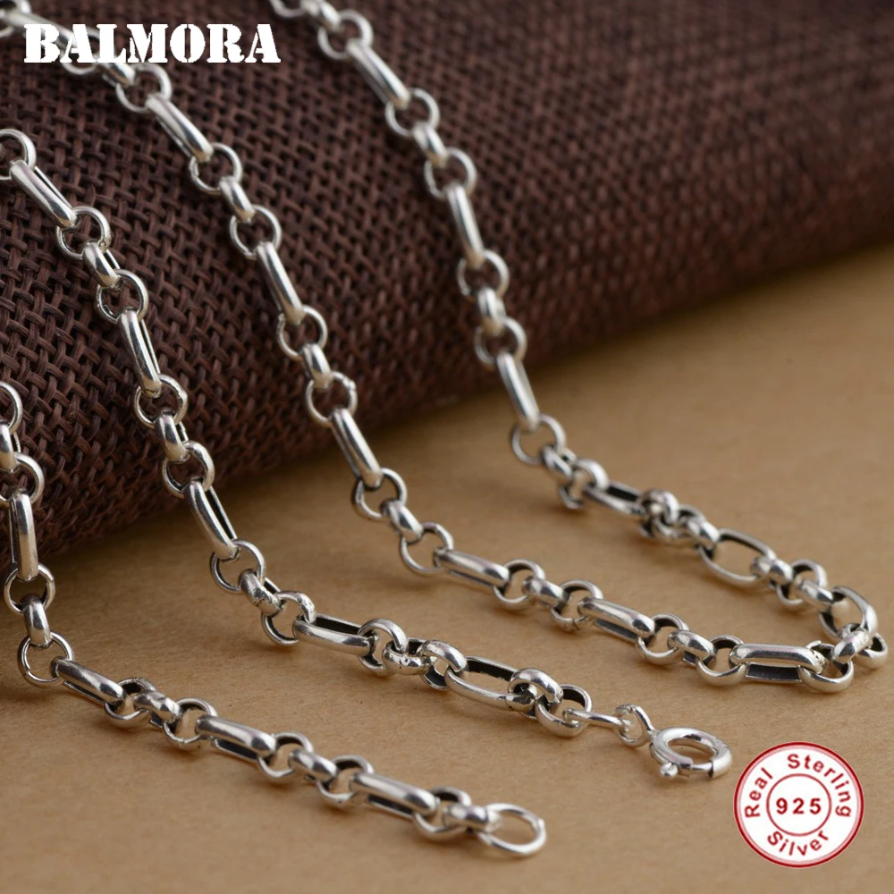 BALMORA настоящие 925 пробы серебряные Простые DIY цепочки ожерелья для мужчин женщин Пара Ретро крутые модные аксессуары 22-32 дюйма
