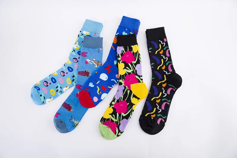 Забавные Разноцветные Веселые носки мужские абстракция рыба узор хлопок короткий принт Повседневная Harajuku искусство модные летние носки