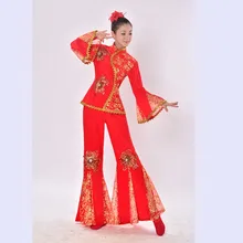 Китайский танцевальные костюмы Yangko барабан Одежда для танцев веер для танцевального костюма Китайский народный танец