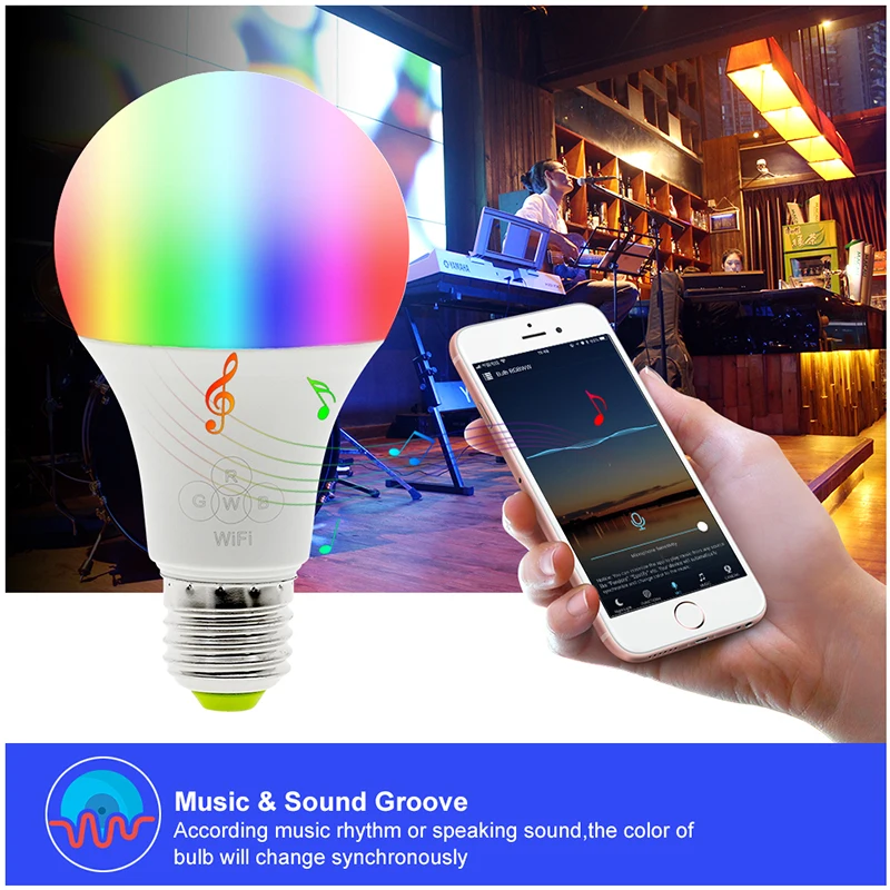 Светодиодный лампы E27 Смарт WI FI работает с Amazon Alexa и Google Home RGB белый Холодный теплый