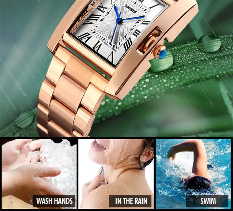 Высококачественные роскошные Брендовые женские часы, розовое золото, серебро, часы из нержавеющей стали, наручные часы, водонепроницаемые, маленький циферблат, квадратный