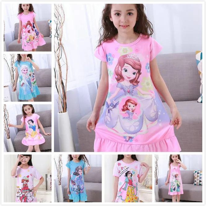 

3-12Y Girls Nightgown children clothing cotton long sleeved pajamas Cute kids Homewear Nightdress Clothes Princess Dress DNS02