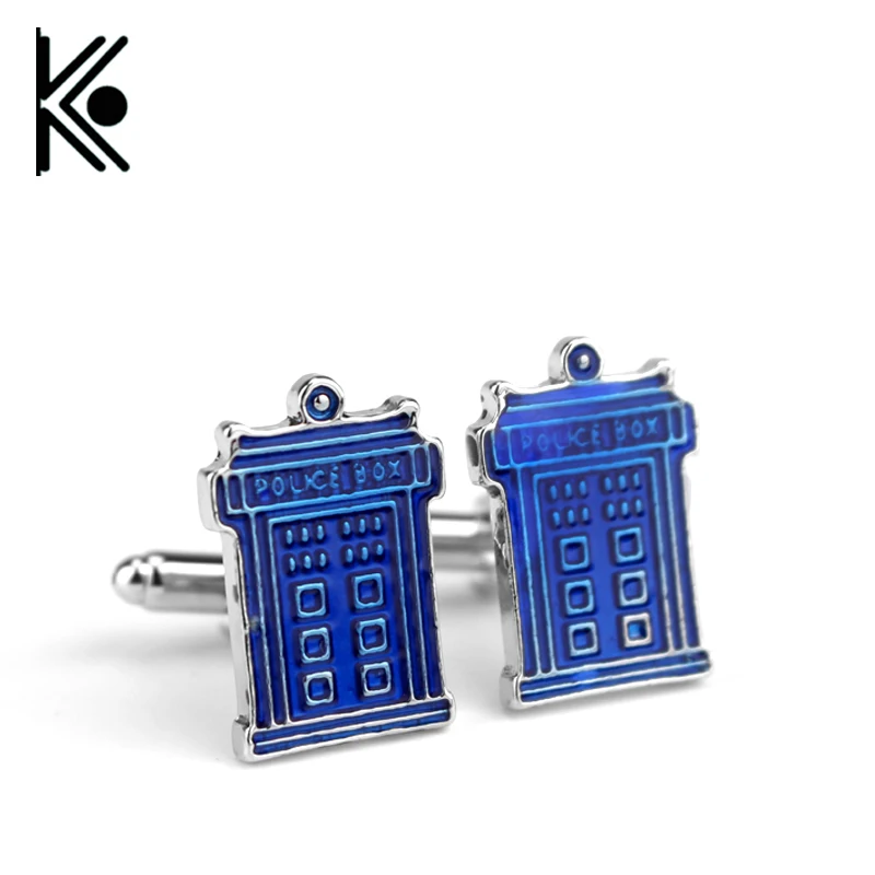 Mode Film Doktor Haus Blau Emaille Polizei Box Manschettenknopfe