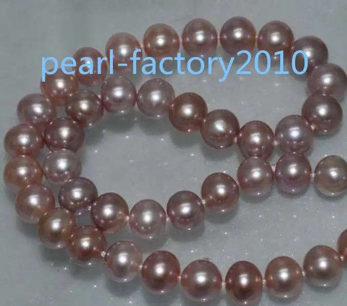 

19" Outstanding luster Natural Rare purple 9-10 mm near round Pearl Necklace 14K (0926)