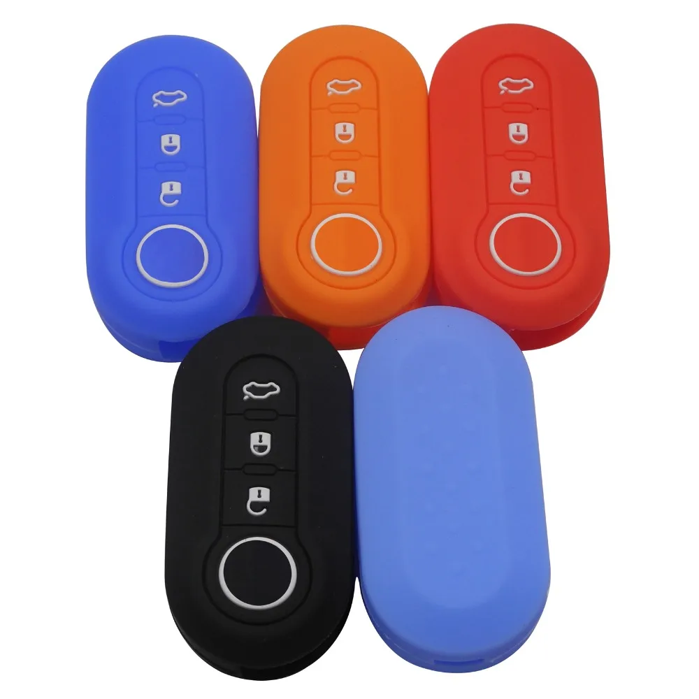 For Fiat 500 Silicone Car Styling Cover 3 Button Flip Remote Key Case Shell Blank Cover