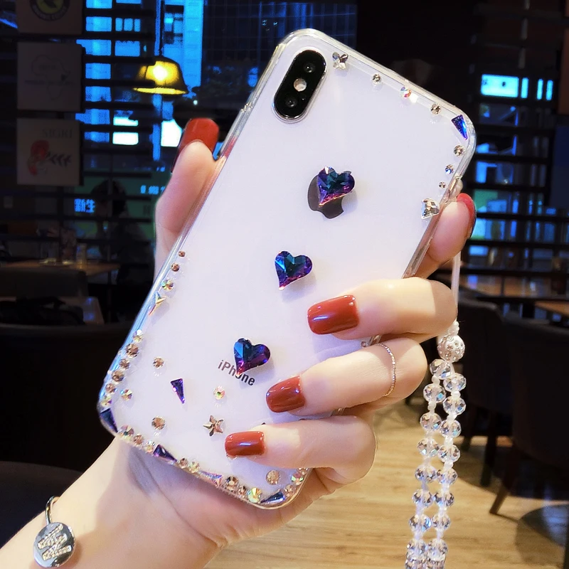 Чехол для телефона с синим сердцем и бриллиантами iPhone 6 s 7 8 plus X XS max XR Samsung galaxy s6 s7 edge