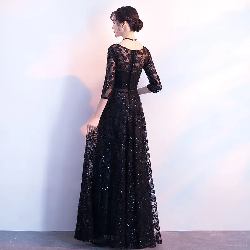 Черные восточные платья с блестками китайская Невеста винтажное традиционное свадебное платье Чонсам длинное платье русалки Qipao Плюс размер