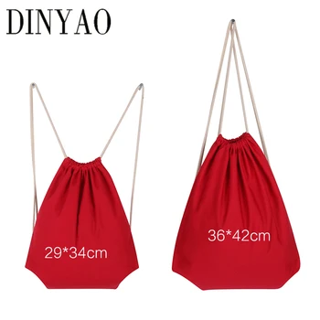 

High Quanlity Travel Softback 10oz Cotton Canvas Drawstring Shopping Adults Backpack Women Red Girl Storage Bags Christmas Gift