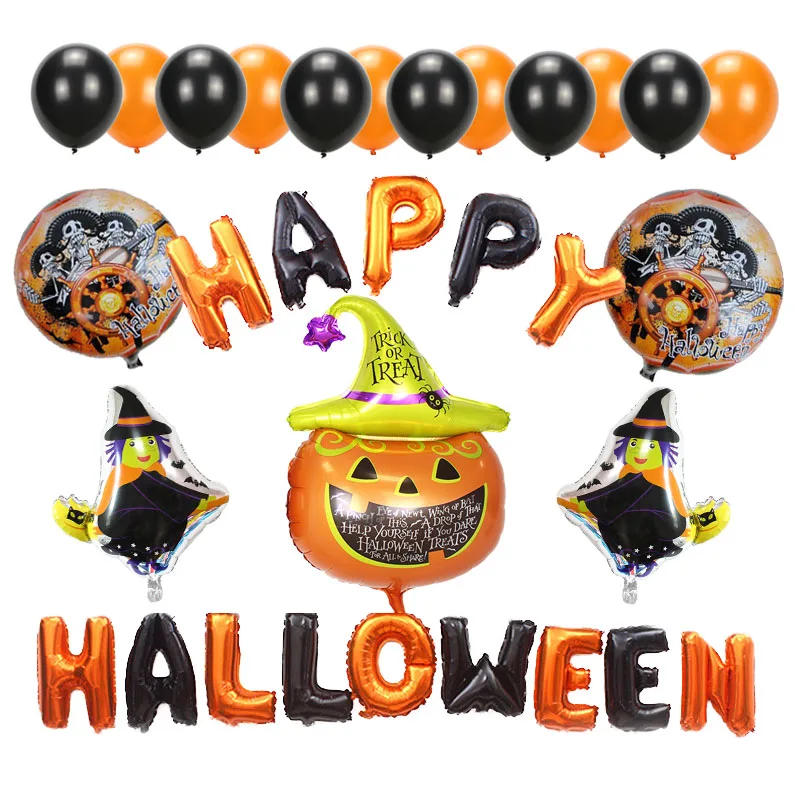 

31pcs Happy Halloween Foil Balloons Bat Pumpkin Skull Globos Latex With Letters Air Balls Halloween Decorations Party Supplies