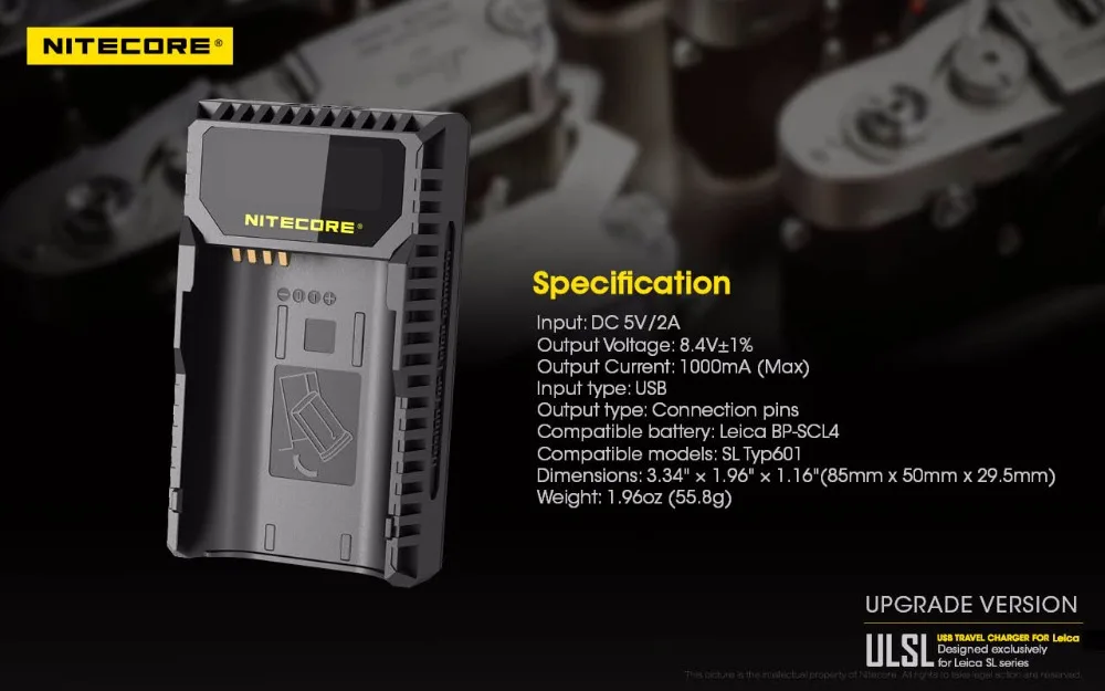 Nitecore ULSL USB зарядное устройство для Leica BP-SCL4 батареи камеры Leica SL Typ 601