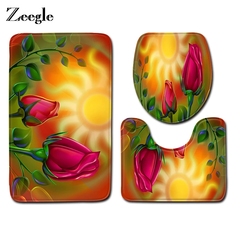 

Zeegle Bathroom Mat Set Bath Mats Anti Slip Bathroom Carpet Toilet Mat And Bath Rug Sets Toilet Cover Home Decor Floor Mats