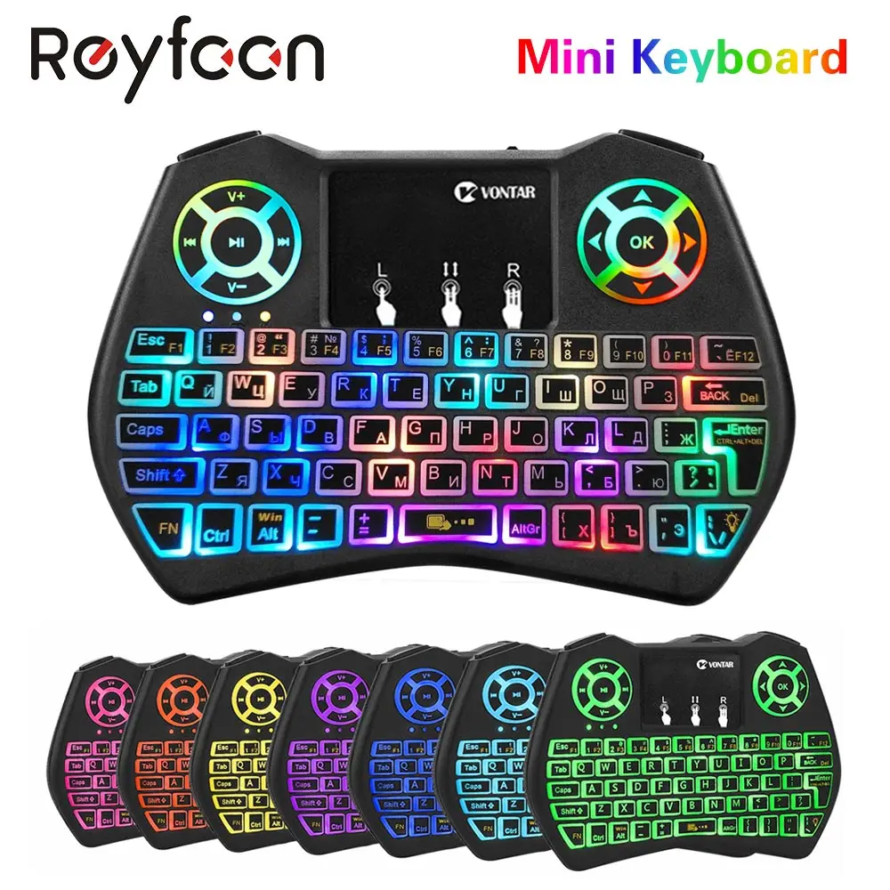 

i8 Keyboard Backlit Wireless Keyboard English Russian RGB Backlight i9 Air Mouse with Touchpad Remote Control Android TV Box