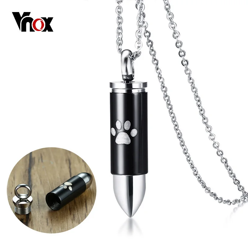 

Vnox Can Open Bullet Pendant for Men Necklace Engraved Cute Cat Dog Pet Paw Stainless Steel 20" Chain Tough Male Jewelry