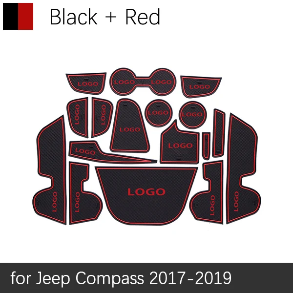 Противоскользящими резиновыми затворный слот, циновка чашки для автомобиля Jeep Compass Patriot Liberty Renegade 2007 2010 2013 автомобильные аксессуары наклейки - Название цвета: Red Compass 17-19
