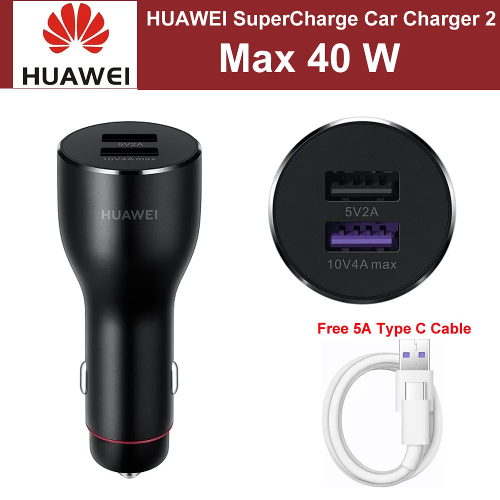 Оригинальное автомобильное зарядное устройство HUAWEI SuperCharge 2 40W AP38 4,5 V/5A, 5 V/4.5A+ 1M 5A type C Quick Charge Cable для P30 P20 PRO mate 20