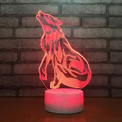 Спальня прикроватные USB 3D светодио дный Night Light волк 7 красочная настольная лампа для детского дня рождения Праздник творческой украшения