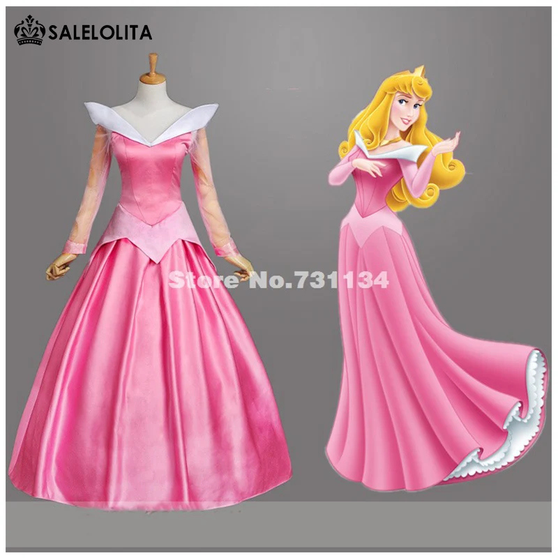 

Adult Pink Sleeping Beauty Costume Aurora Princess Cosplay Dress With Cloak Halloween Party Stage Performance Costumes