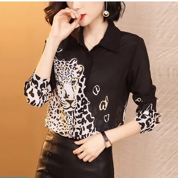 

black Leopard floral chiffon office silk blouse womens tops and blouses 2019 summer elegant sexy boho long sleeve plus size slim
