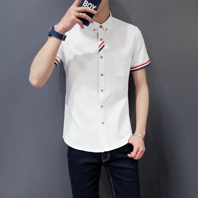

2019 summer new men's clothing men's printed short-sleeved shirt slim thin casual
