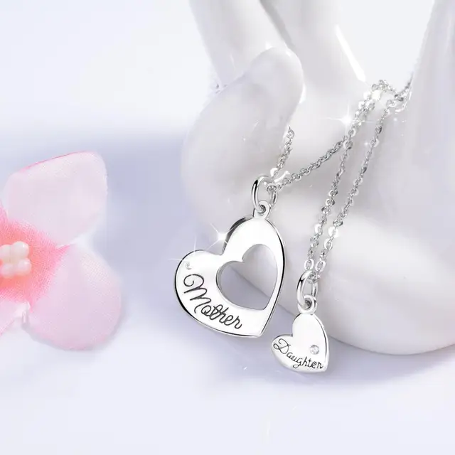 Regalos para tu Madre Mama Hija EUDORA Collar para Madre Colgante de Coraz/ón para Mama Collar de Plata S925 para Madre Hija Largo del collar 18