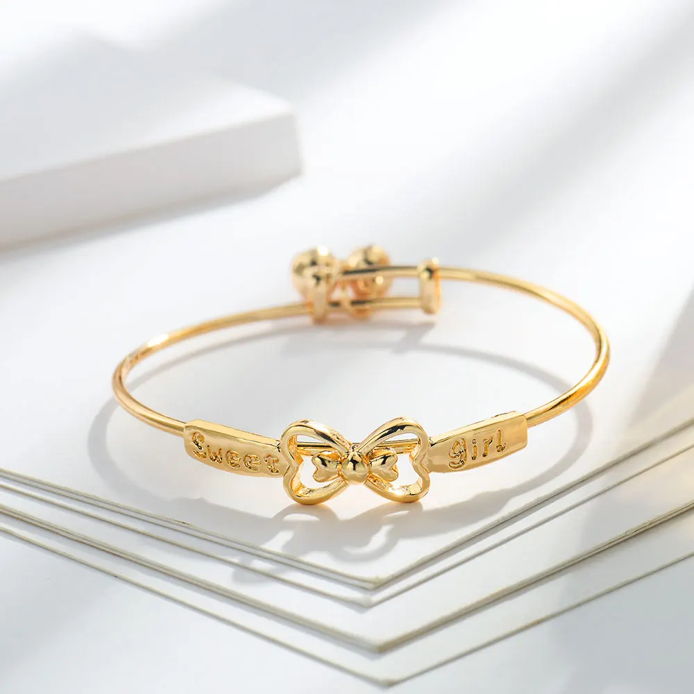 

QGGLE Bangle For Children Bow Shape Gold Color High Bracelet Girl
