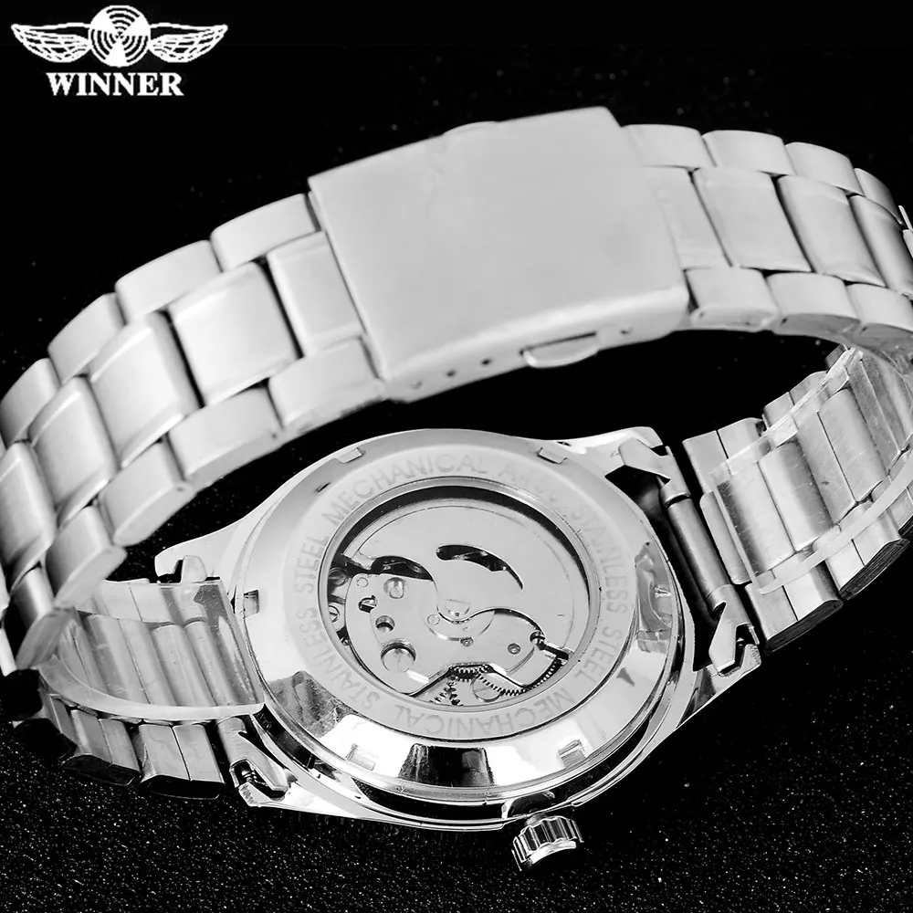 WINNER Men Business Automatic Self Wind Watches Auto Date Man Fashion Mechanical Wristwatches Stainless Steel Band
