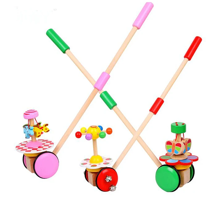 

Baby Learning Walker Single Rod Hand Pushed Wooden Push and Pull Development Toy For Kids Toddler