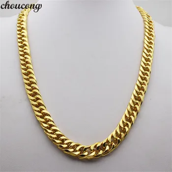 

choucong 24 inch Male Heavy Hiphop Rock Necklace Smooth 24K Gold Party Birthday Chain Necklaces for men jewelry width 12mm