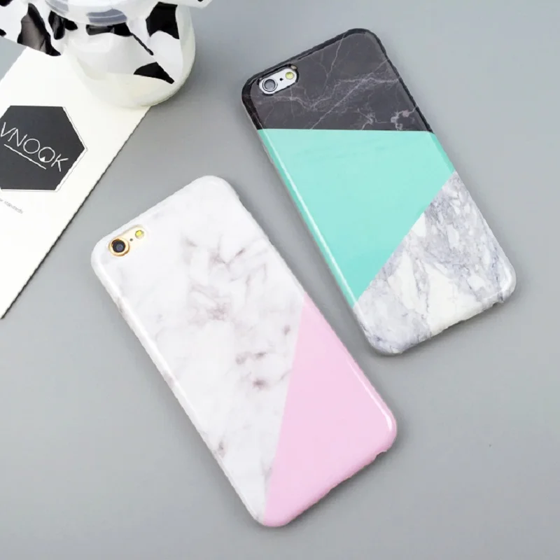 Geometric Joint Design Marble Stone Phone Cases For iPhone 6 6S/ 6Plus 6SP/ 7/ 7Plus White Black