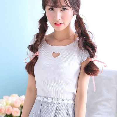

Princess sweet lolita Tees uncle flower Sweet love pierced all-match slim bottoming shirt Tees elastic solid color flowers UF01