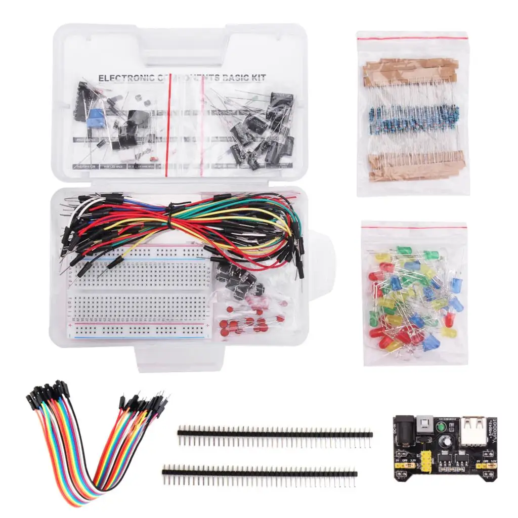 10 компл./лот Eletronic Starter kit с макетным кабелем резистор конденсатор светодиод
