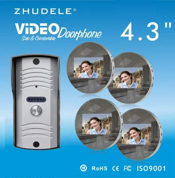 

ZHUDELE Smart 4.3"LCD monitor Speakerphone intercom doorbell Color Video Door Phone access Control System 1xIR Camera+4 Monitors