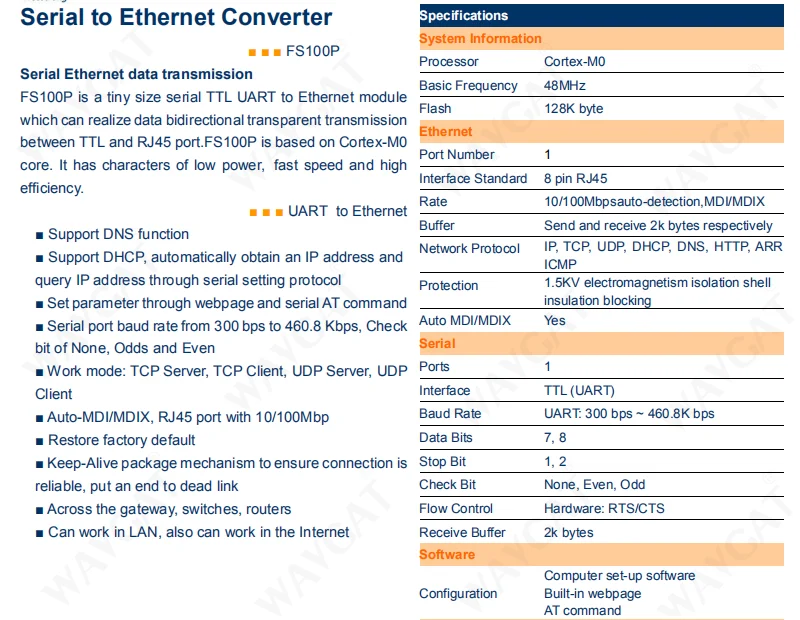 Последовательный к Ethernet конвертер Модуль S2E последовательный UART ttl к Ethernet TCPIP модуль DHCP и DNS веб-Config инструмент для USR-TCP232-T2