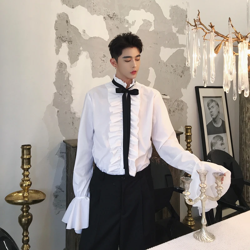 

MIXCUBIC 2018 summer Korean style unique Court folds Flounced shirts men casual loose Flounced shirts for men,size M-XXL